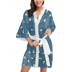 Cute boston terrier dog spattern Women's Short Kimono Robe