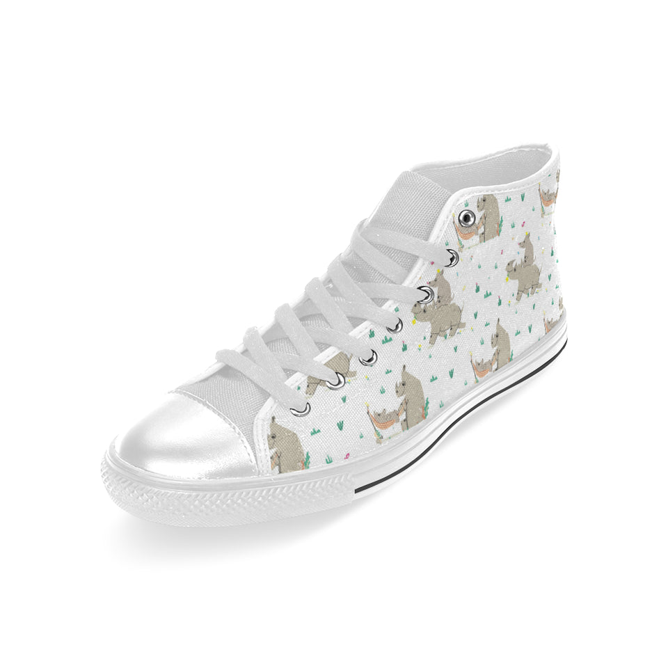 Cute Rhino pattern background Men's High Top Canvas Shoes White