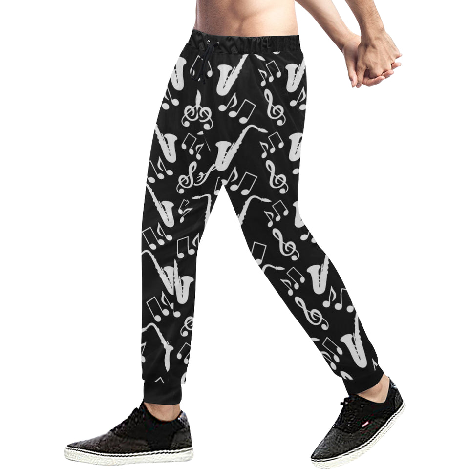 Saxophone music notes treble clef black white them Unisex Casual Sweatpants
