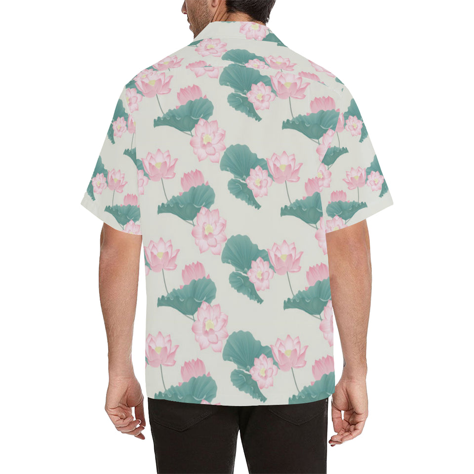 Pink lotus waterlily leaves pattern Men's All Over Print Hawaiian Shirt