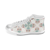 Square floral indian flower pattern Women's High Top Canvas Shoes White