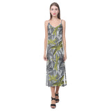 Hand drawn dragonfly pattern V-Neck Open Fork Long Dress