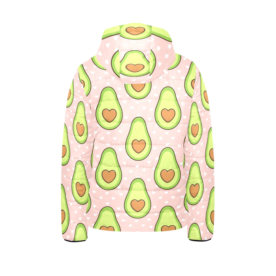 Avocado heart pink background Kids' Boys' Girls' Padded Hooded Jacket