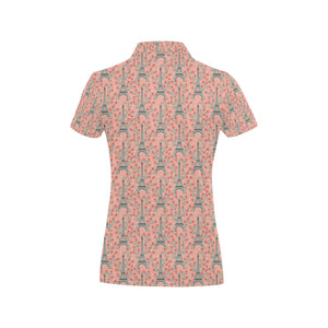 Eiffel Tower Flower Pattern Design 03 Women's All Over Print Polo Shirt