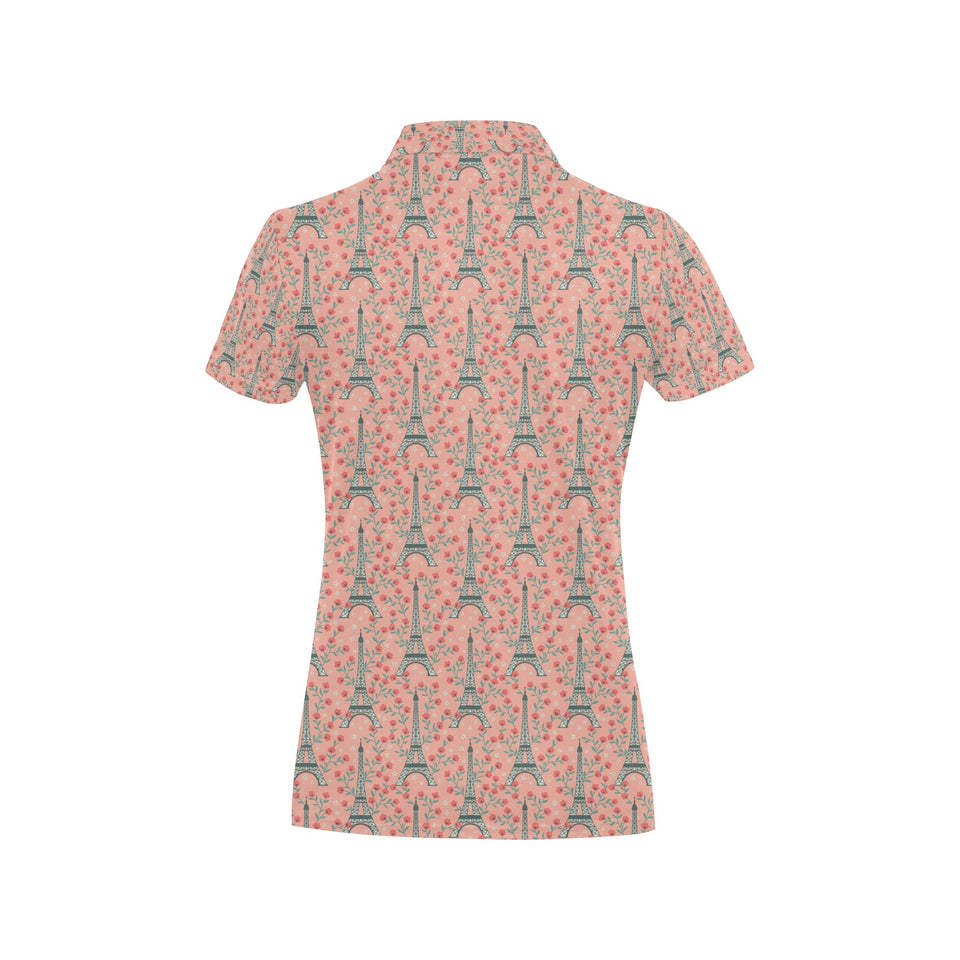 Eiffel Tower Flower Pattern Design 03 Women's All Over Print Polo Shirt
