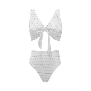Airplane print pattern Chest Bowknot High Waisted Bikini Swimsuit