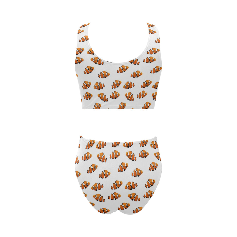 Clown Fish Pattern Print Design 03 Chest Bowknot High Waisted Bikini Swimsuit