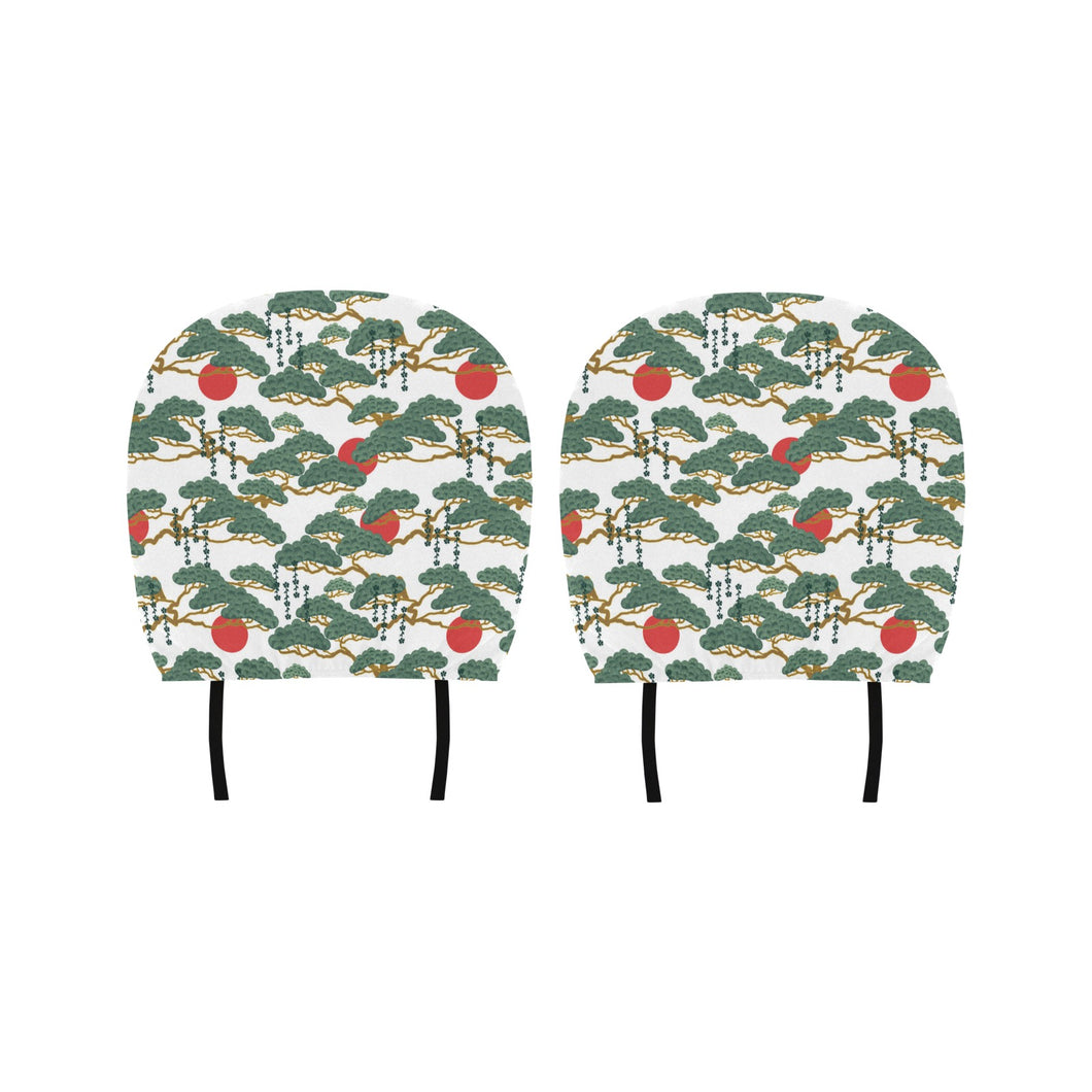 Bonsai red sun japanese pattern Car Headrest Cover