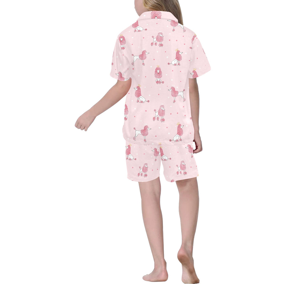 Poodle dog pink color theme Kids' Boys' Girls' V-Neck Short Pajama Set