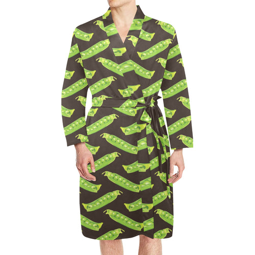 Green Peas Pattern Print Design 05 Men's Long Sleeve Belted Night Robe