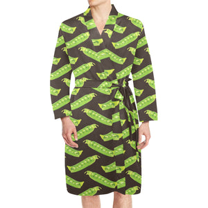 Green Peas Pattern Print Design 05 Men's Long Sleeve Belted Night Robe