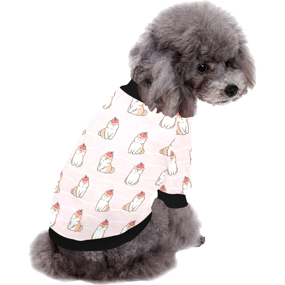 Cute Shiba Inu Dog Apple pattern All Over Print Pet Dog Round Neck Fuzzy Shirt