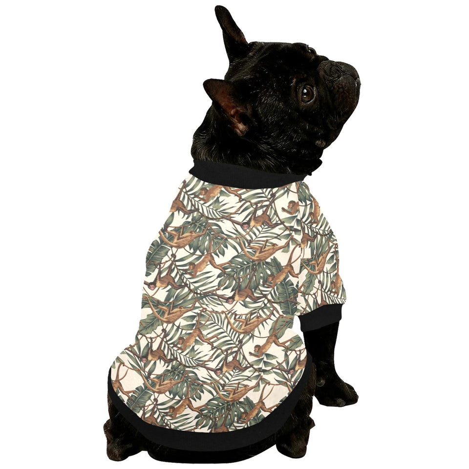 Monkey tropical leaves background All Over Print Pet Dog Round Neck Fuzzy Shirt