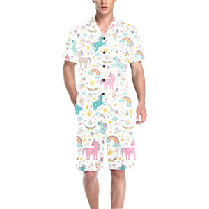 Colorful unicorn pattern Men's V-Neck Short Pajama Set