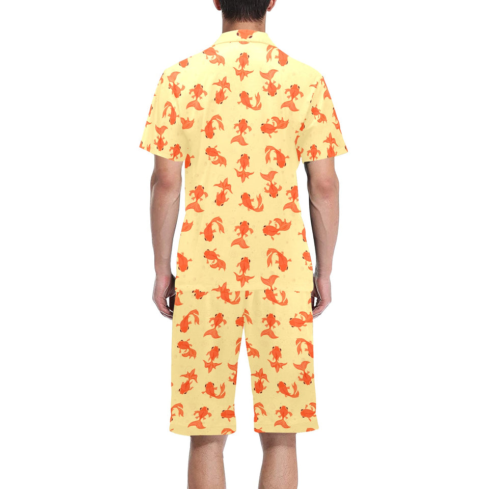 Goldfish Pattern Print Design 02 Men's V-Neck Short Pajama Set