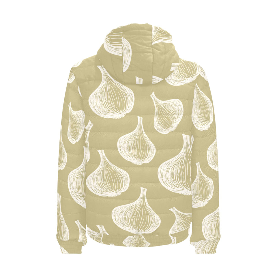 Garlic design pattern Men's Padded Hooded Jacket