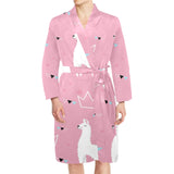 Llama Alpaca pink background Men's Long Sleeve Belted Night Robe
