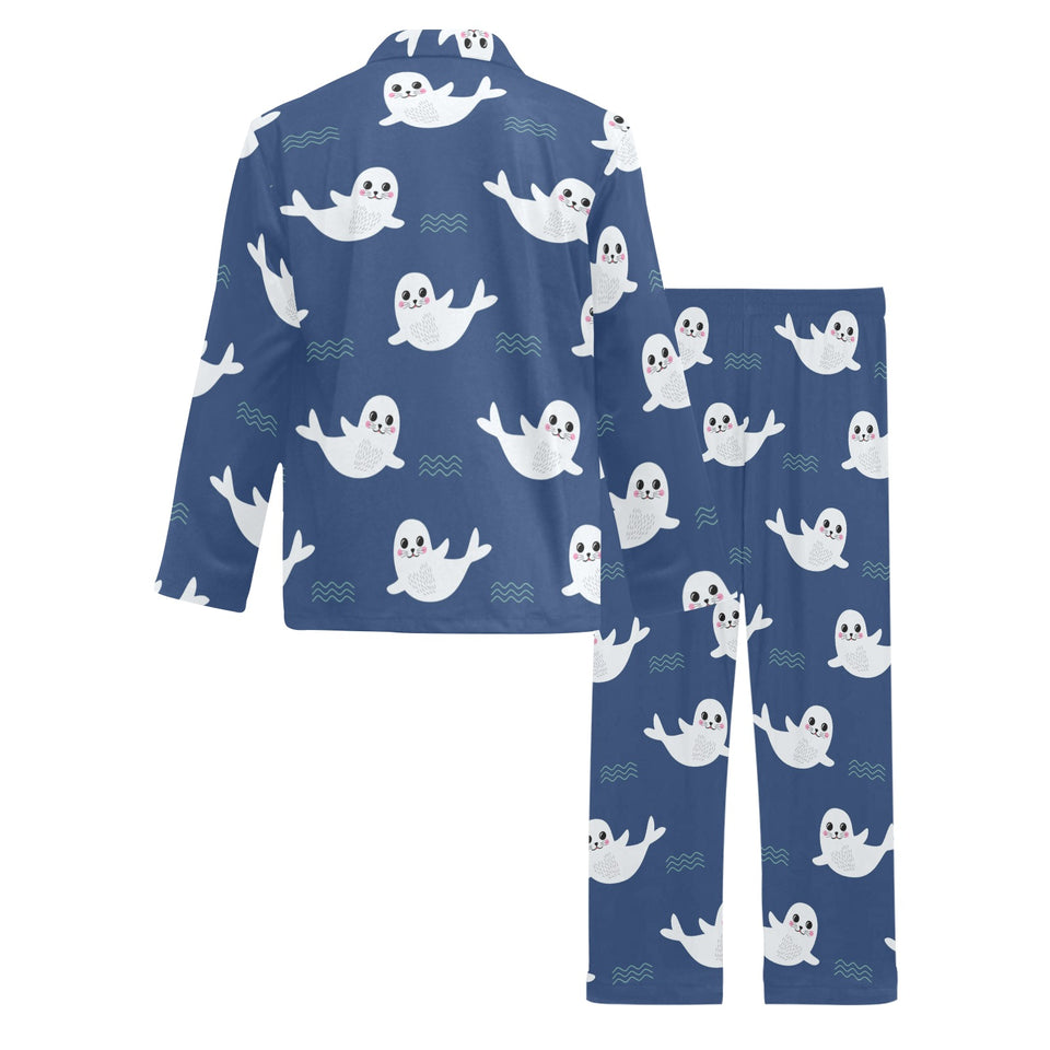 Cute white baby sea lion seal pattern Men's Long Pajama Set