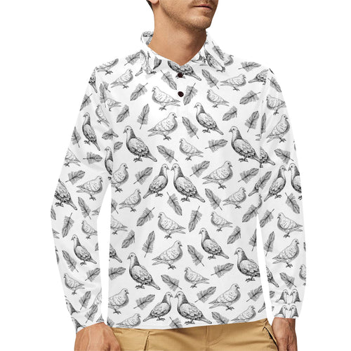 Pigeon Pattern Print Design 05 Men's Long Sleeve Polo Shirt
