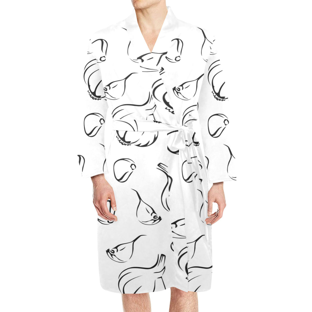 Garlic pattern black white Men's Long Sleeve Belted Night Robe