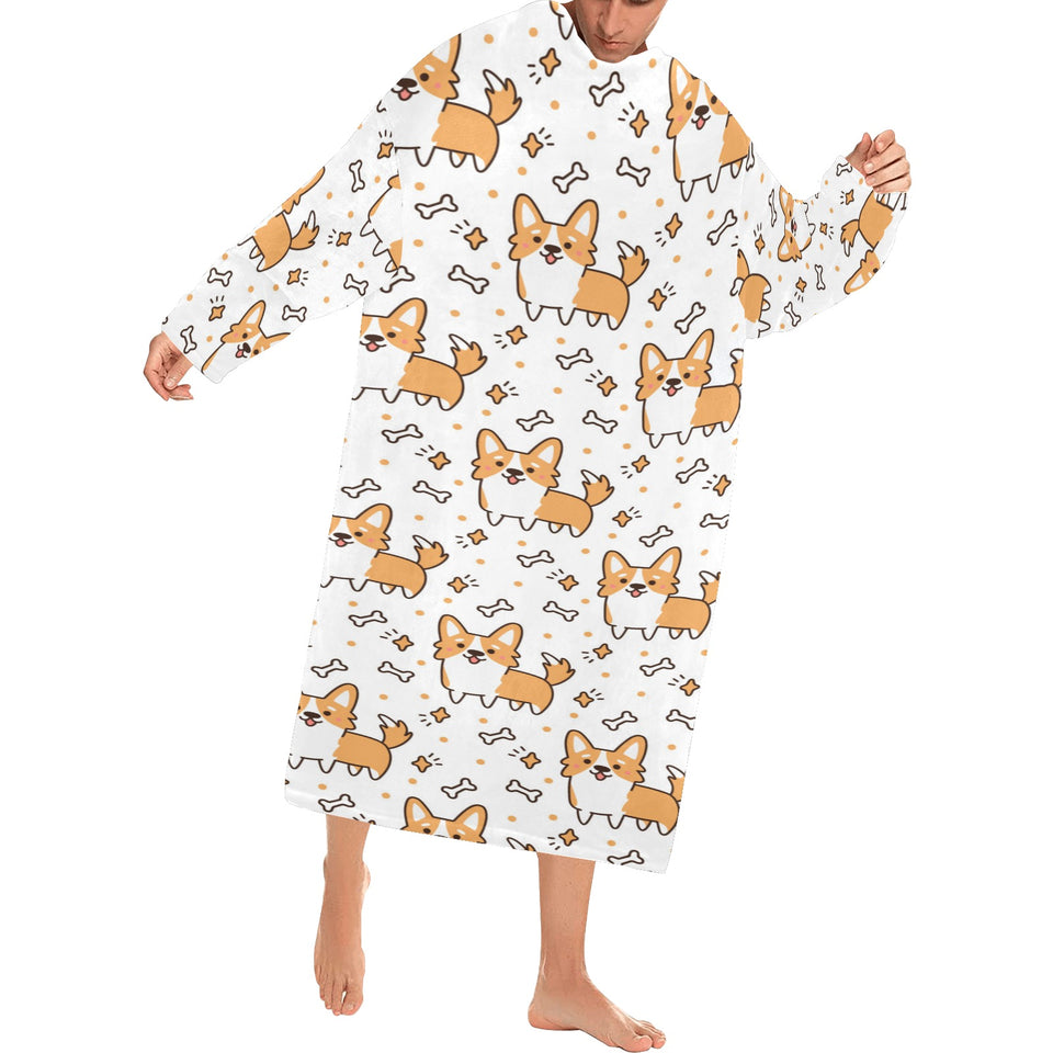 Cute corgi heart star bone pattern Blanket Robe with Sleeves