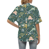 dinosaurs tropical leaves flower pattern Women's All Over Print Hawaiian Shirt