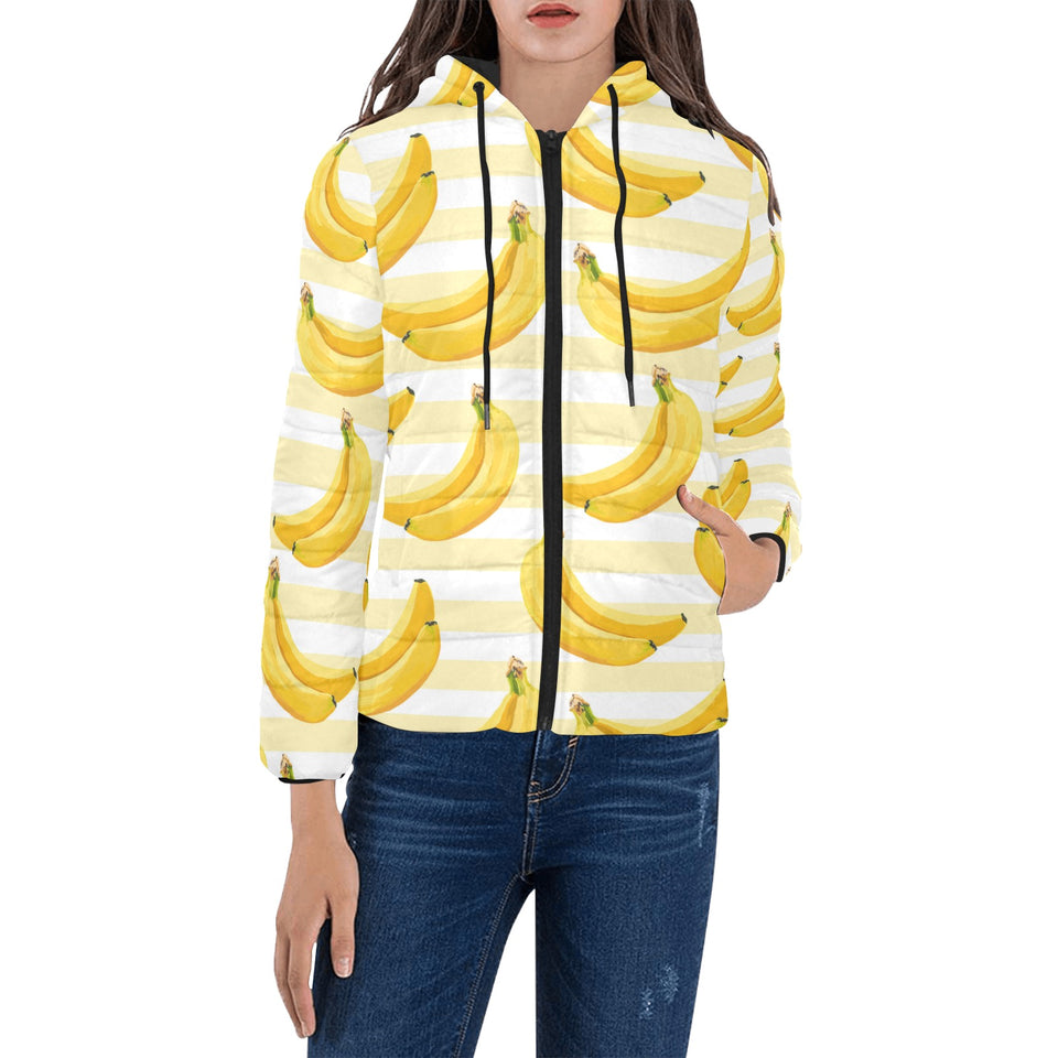 Banana pattern blackground Women's Padded Hooded Jacket