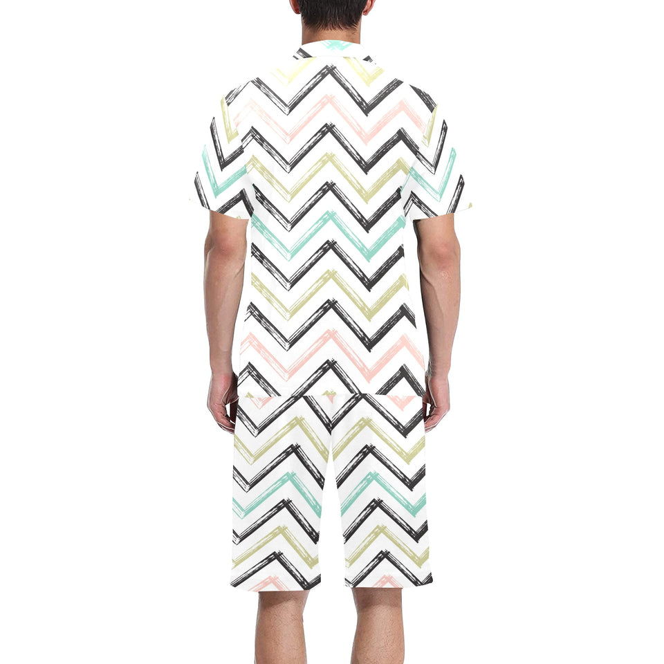 zigzag chevron paint pattern Men's V-Neck Short Pajama Set