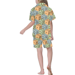 Dice Pattern Print Design 05 Kids' Boys' Girls' V-Neck Short Pajama Set