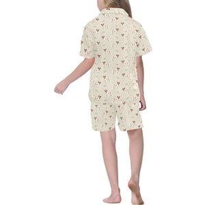 Jack Russel Pattern Print Design 02 Kids' Boys' Girls' V-Neck Short Pajama Set