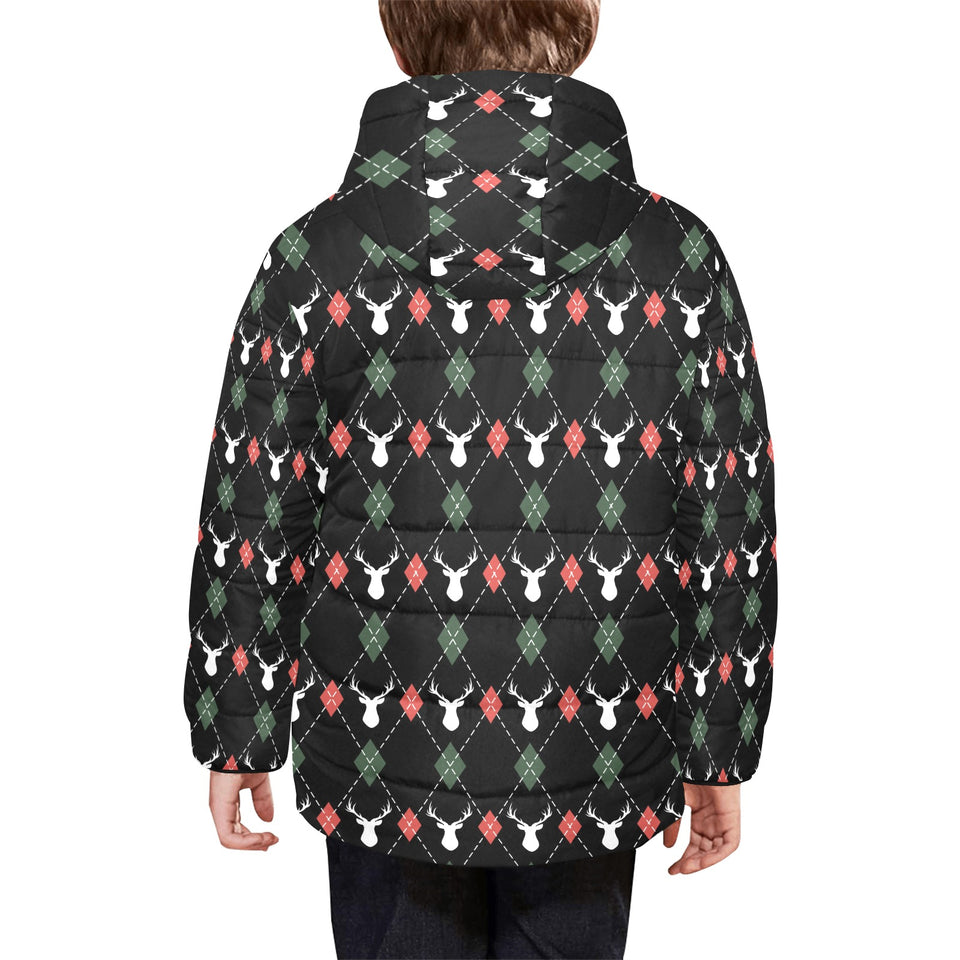 Deer Christmas new year pattern argyle Kids' Boys' Girls' Padded Hooded Jacket