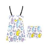 Duck Pattern Print Design 01 Chest Sexy Pleated Two Piece Swim Dress
