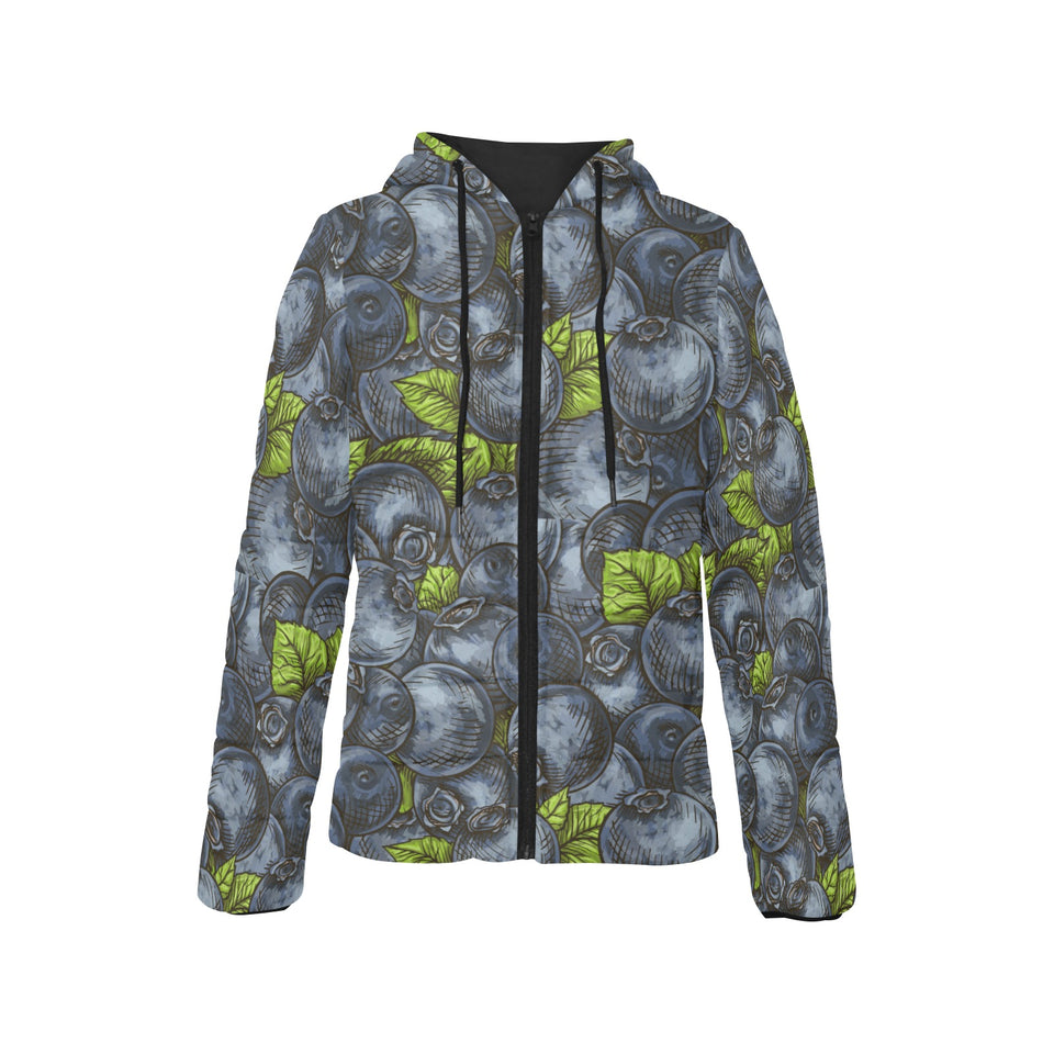 blueberry pattern Women's Padded Hooded Jacket