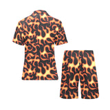 Fire flame dark pattern Men's V-Neck Short Pajama Set