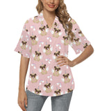 Cute unicorn pug pattern Women's All Over Print Hawaiian Shirt