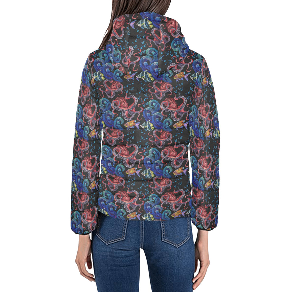 Octopus sea wave tropical fishe pattern Women's Padded Hooded Jacket