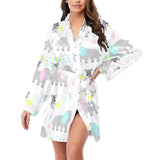 Cute elephant mouse pattern Women's Long Sleeve Belted Night Robe
