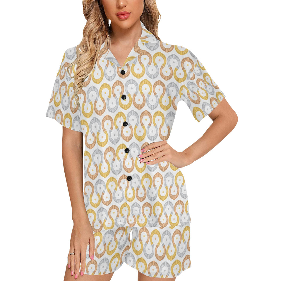Horseshoes Pattern Print Design 03 Women's V-Neck Short Pajama Set