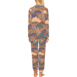 Bonsai bamboo stork japanese pattern brown theme Women's All Over Print Pajama Set