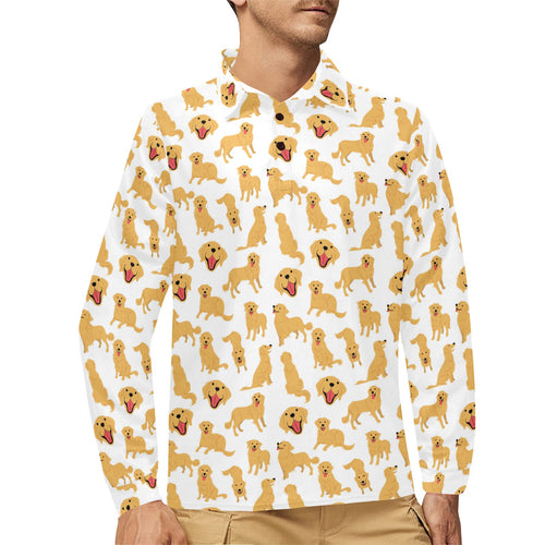 Golden Retriever Pattern Print Design 05 Men's Long Sleeve Polo Shirt