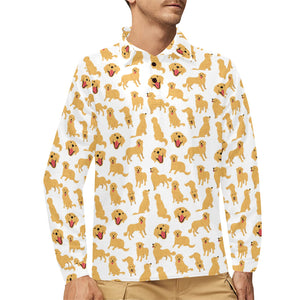 Golden Retriever Pattern Print Design 05 Men's Long Sleeve Polo Shirt