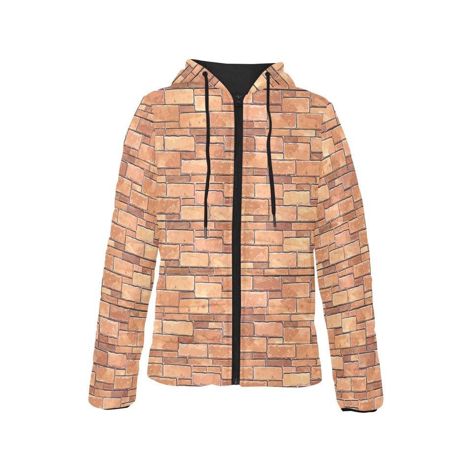 Brick Printed Pattern Print Design 04 Women's Padded Hooded Jacket
