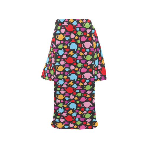 Tea pots Pattern Print Design 01 Blanket Robe with Sleeves