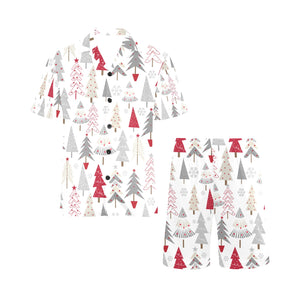 Cute Christmas tree pattern Men's V-Neck Short Pajama Set