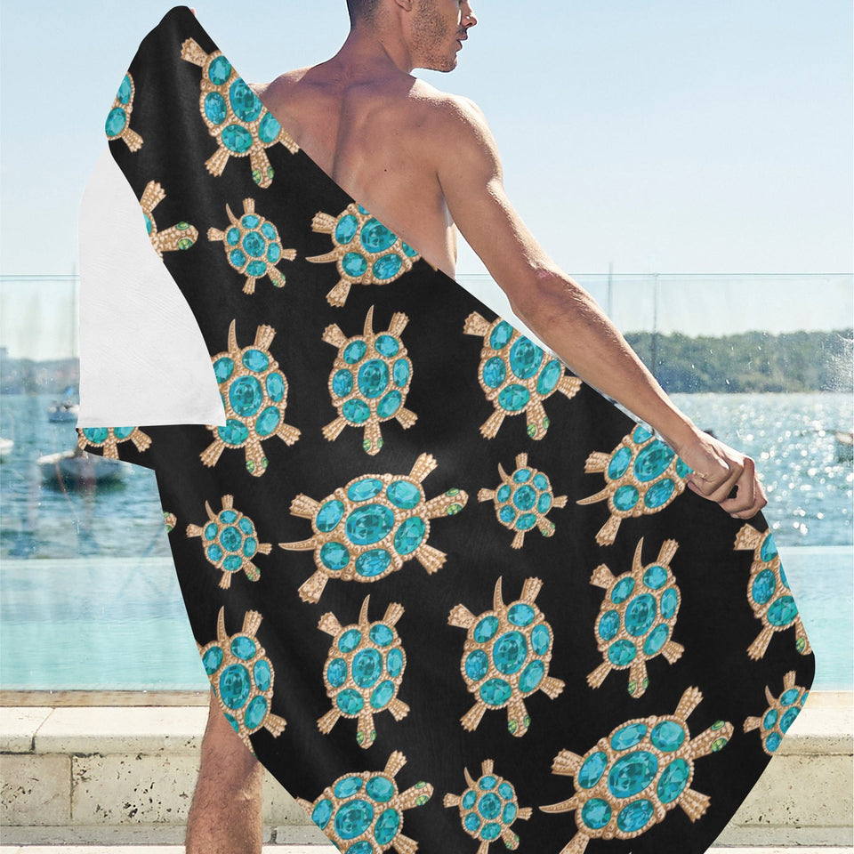 Sea turtle blue stone pattern Beach Towel