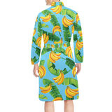 banana leaves banana design pattern Men's Long Sleeve Belted Night Robe
