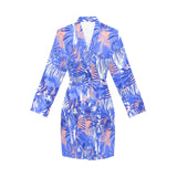 white bengal tigers pattern Women's Long Sleeve Belted Night Robe