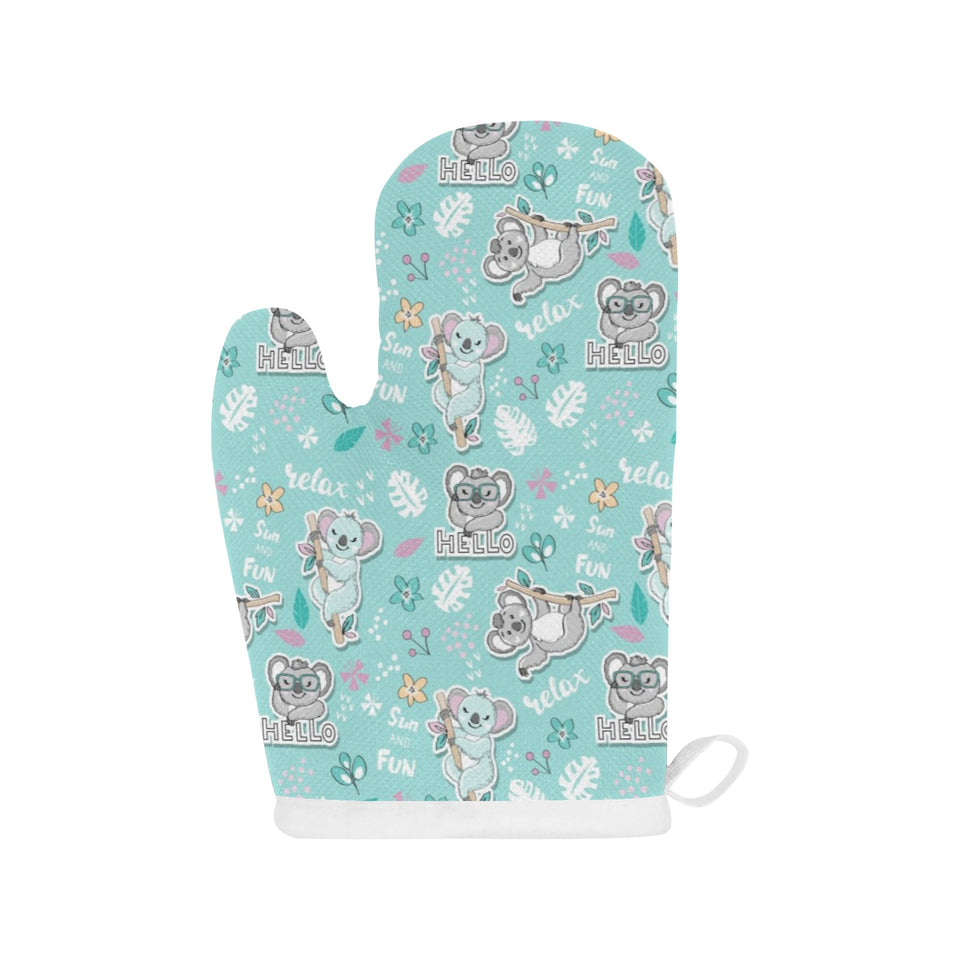 Cute koalas blue background pattern Heat Resistant Oven Mitts