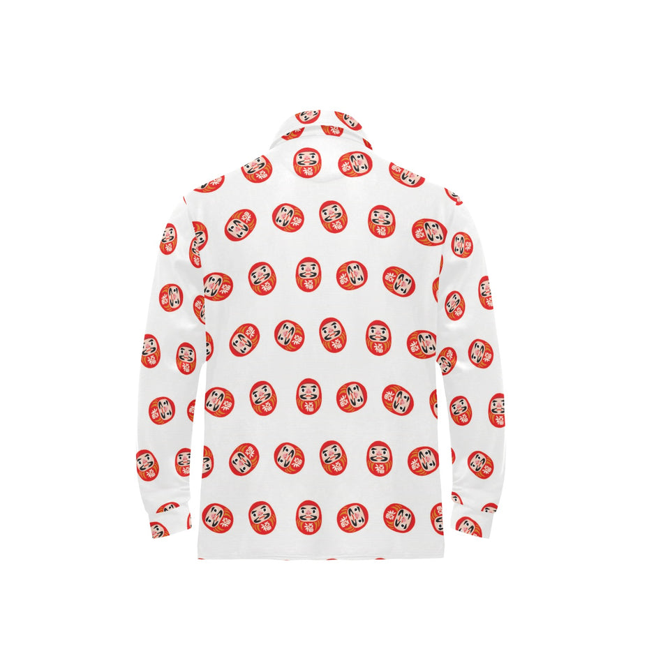 Daruma japanese wooden doll pattern Men's Long Sleeve Polo Shirt