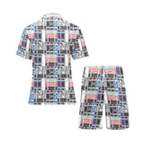 Skate Board Pattern Print Design 04 Men's V-Neck Short Pajama Set